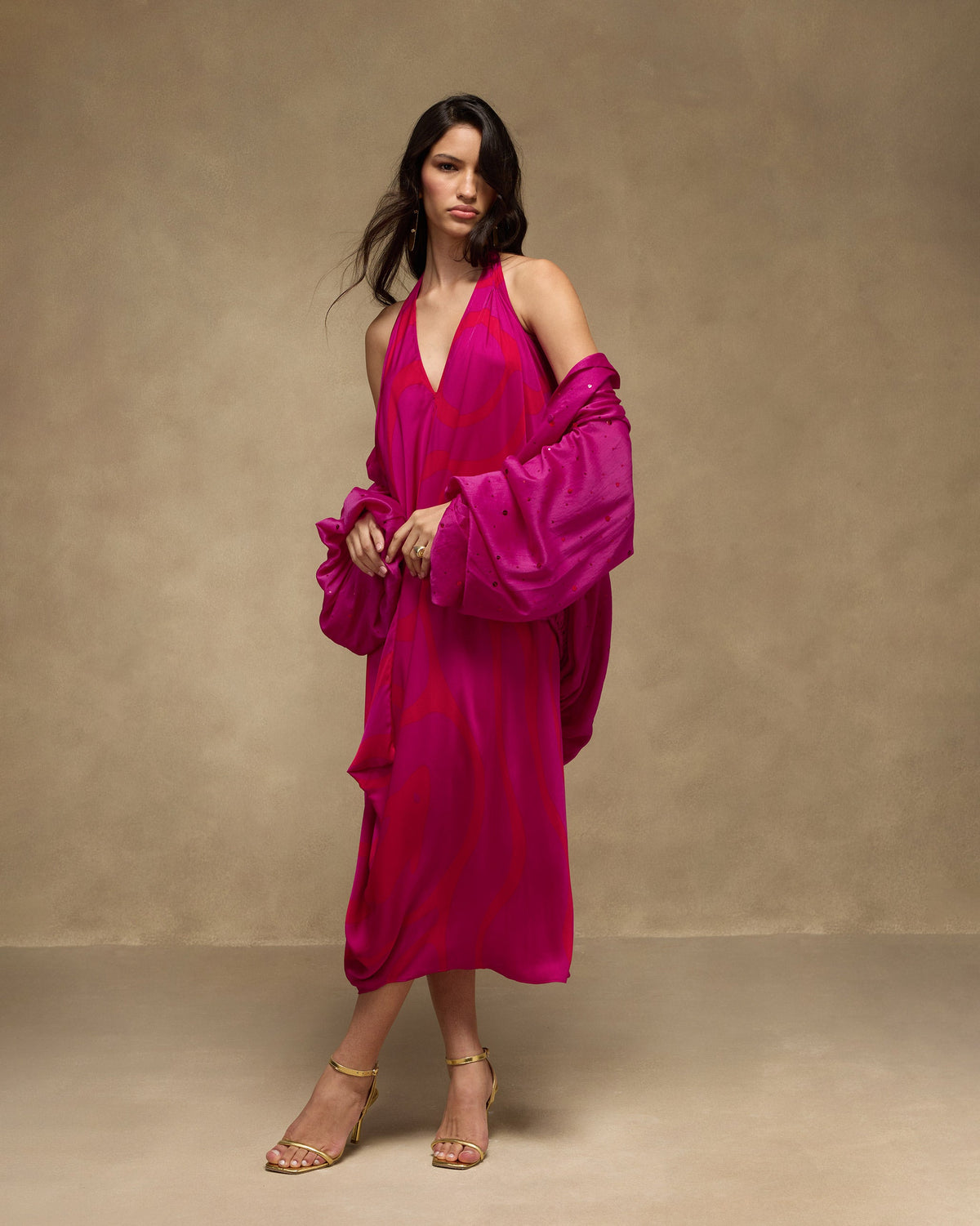 Shaker Halter Dress - Satin Blend A Line