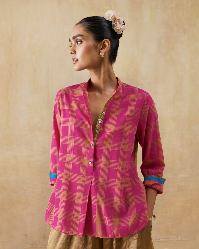 Mandarin Collar Top - 100% Cotton Regular Fit