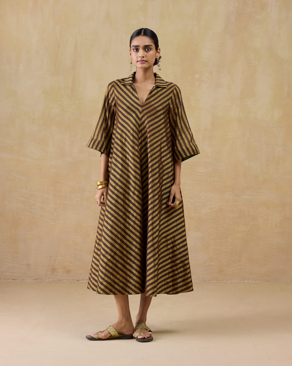 Areva Dress - Metallic Tissue A-Line Fit
