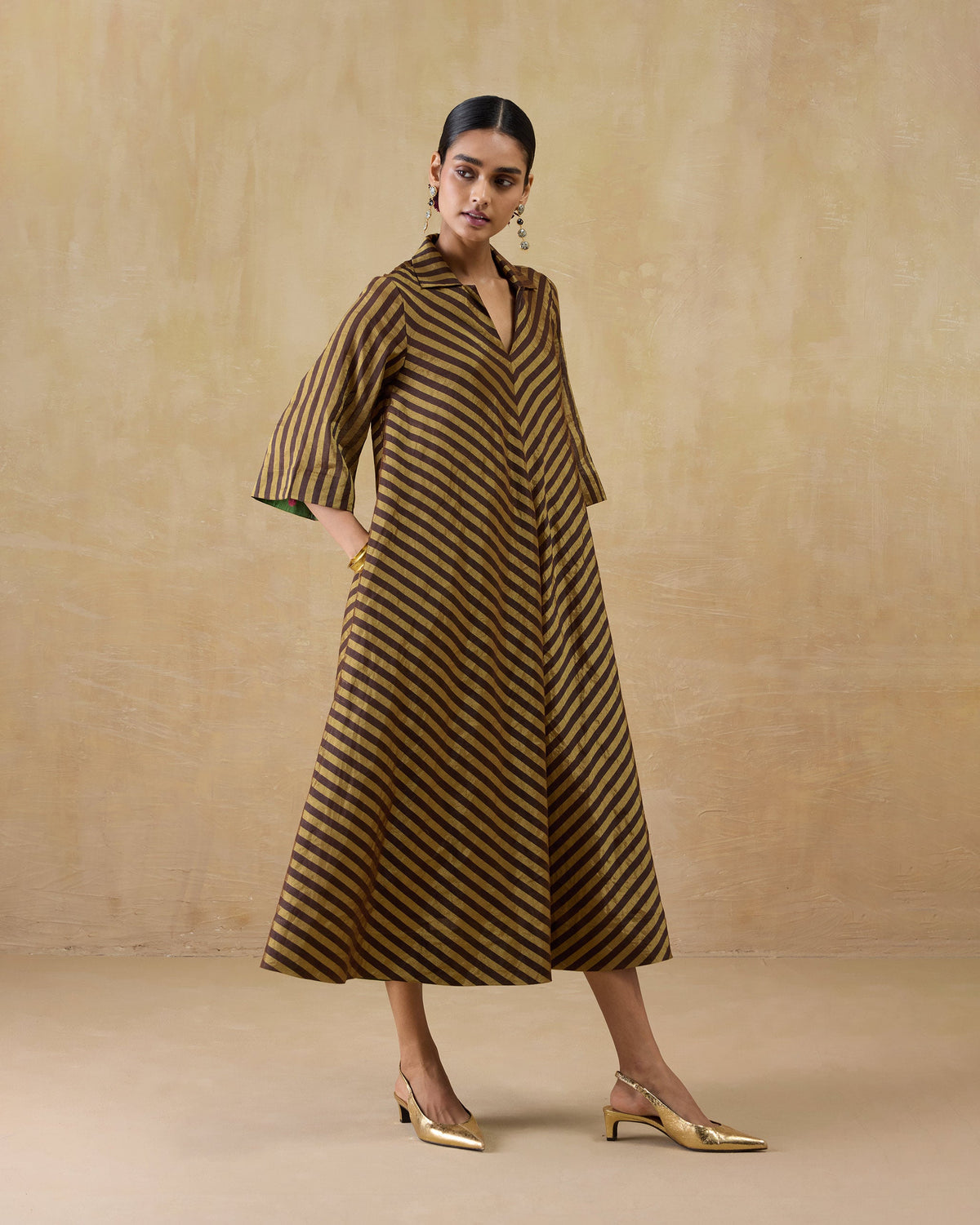Areva Dress - Metallic Tissue A-Line Fit