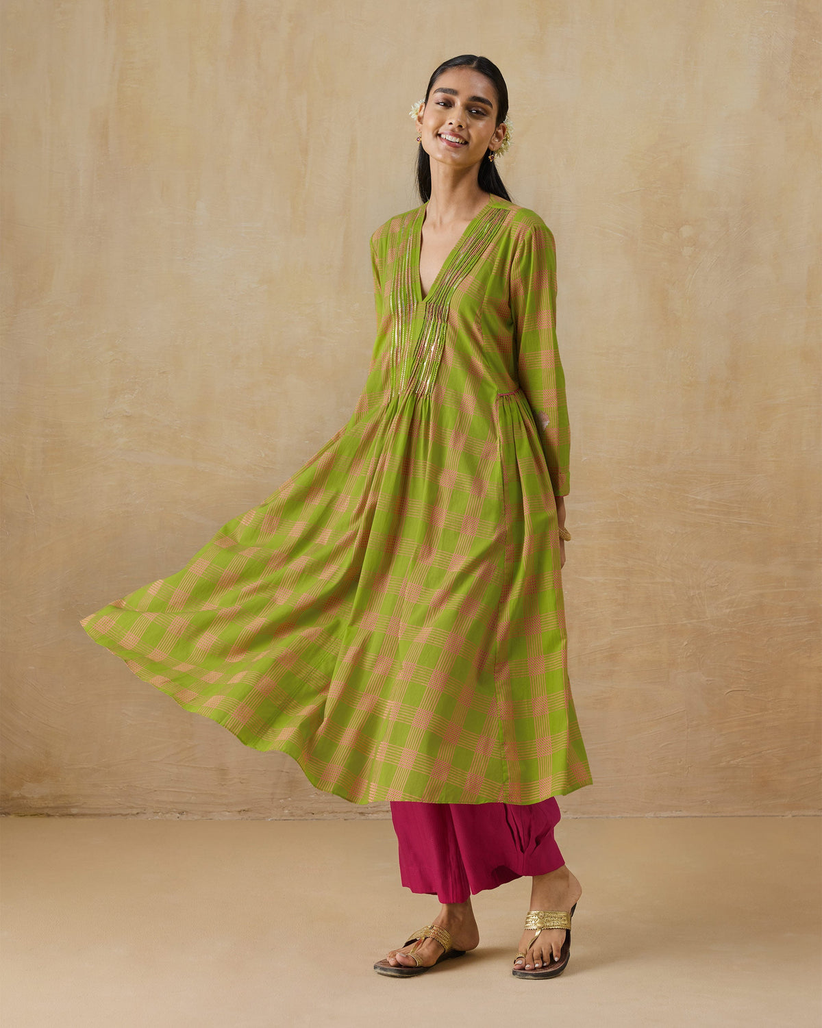 Pintuck Kurta - 100% Cotton Regular Fit