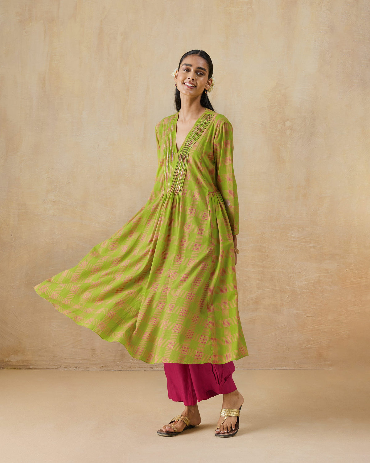 Pintuck Kurta - 100% Cotton Regular Fit