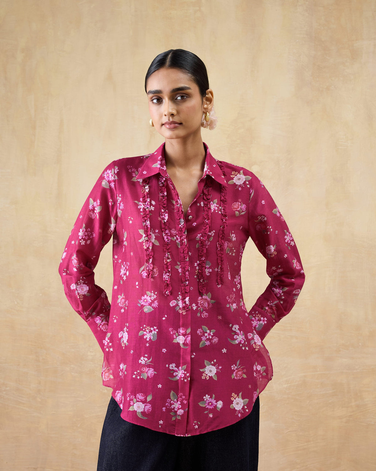 Kaveri Ruffle Shirt - Cotton Silk Regular Fit