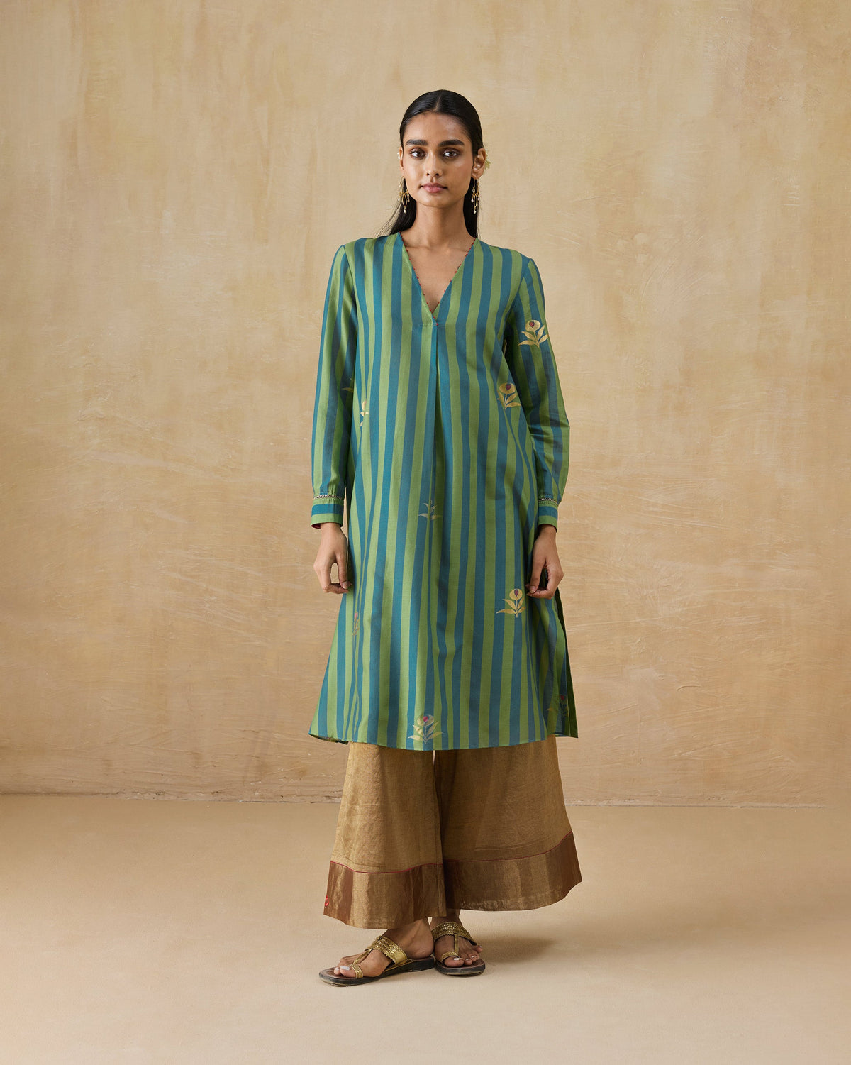 Front Pleated Kurta - Chanderi Regular Fit