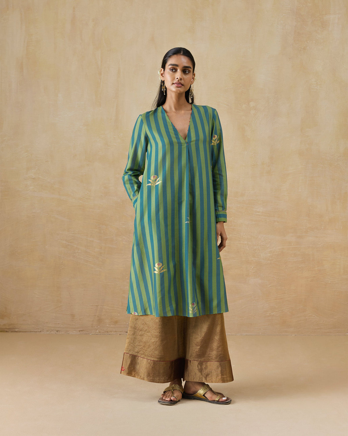 Front Pleated Kurta - Chanderi Regular Fit