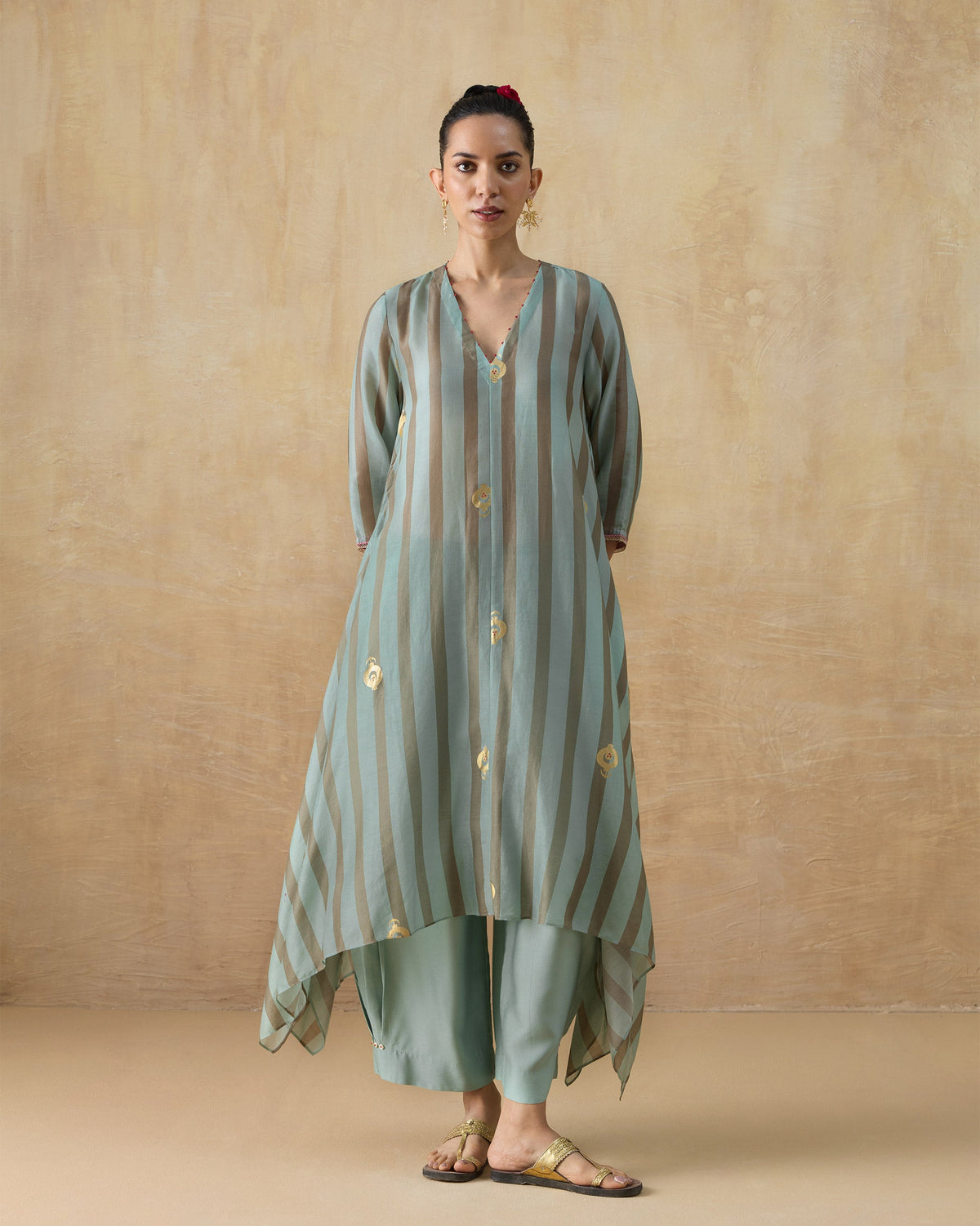 Front Pleated Kurta - Chanderi Regular Fit