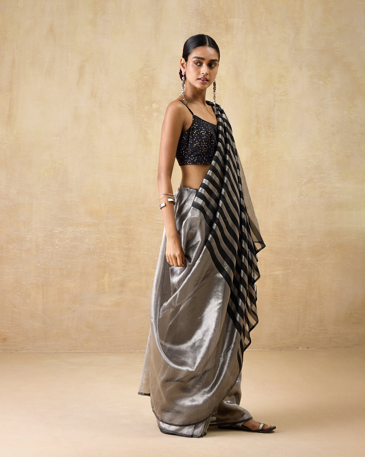 Party Stripes Sari - Metallic Tissue