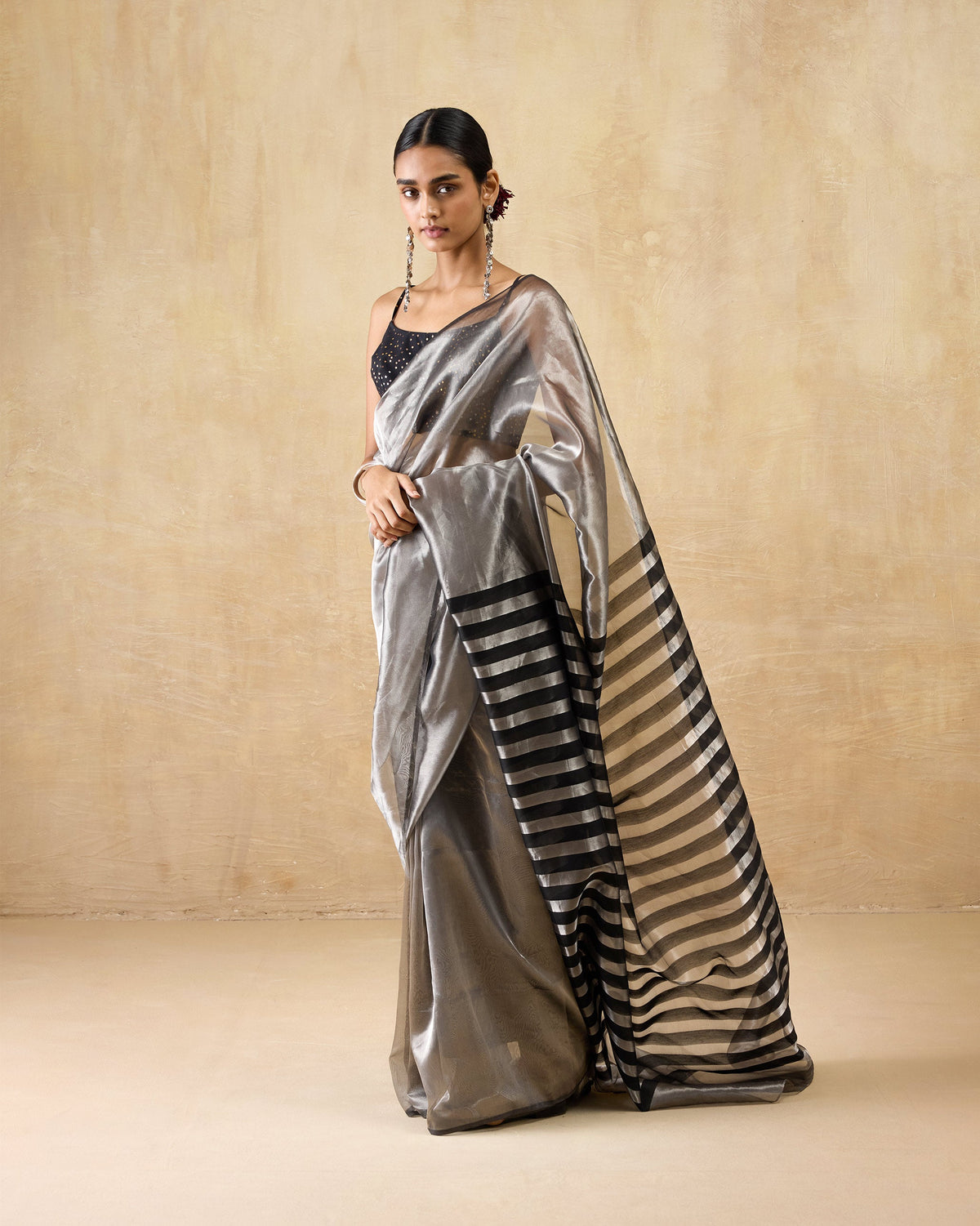 Party Stripes Sari - Metallic Tissue
