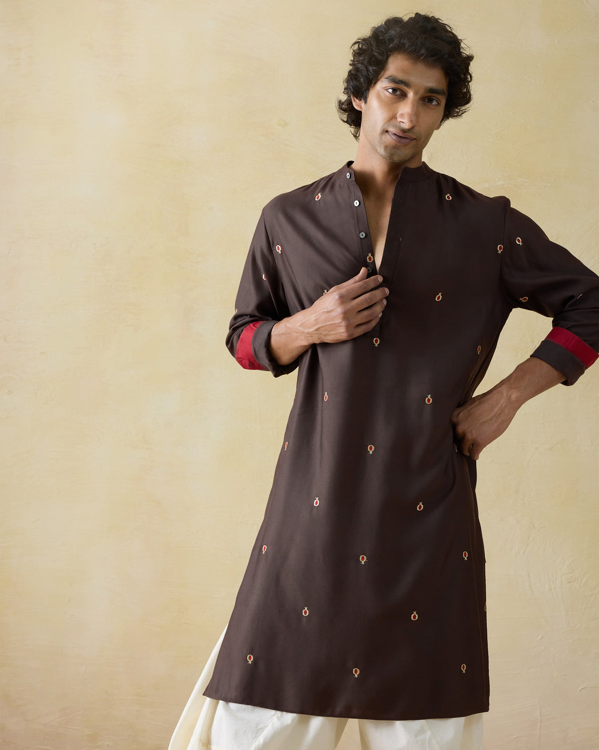 Neckband Kurta - Viscose Silk Blend Classic Fit