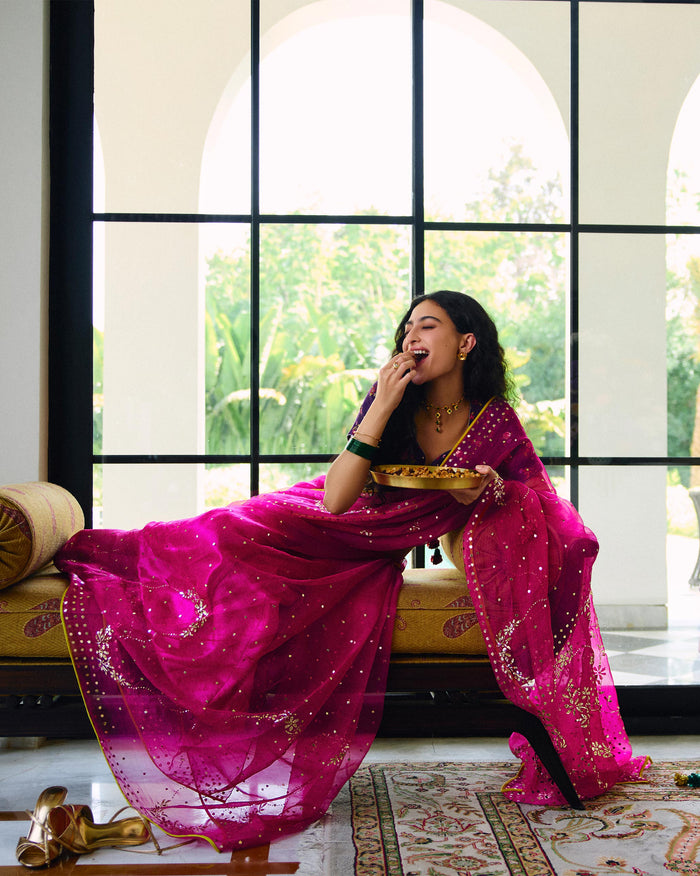 Milan Sari - Embroidered Mukaish Silk Organza