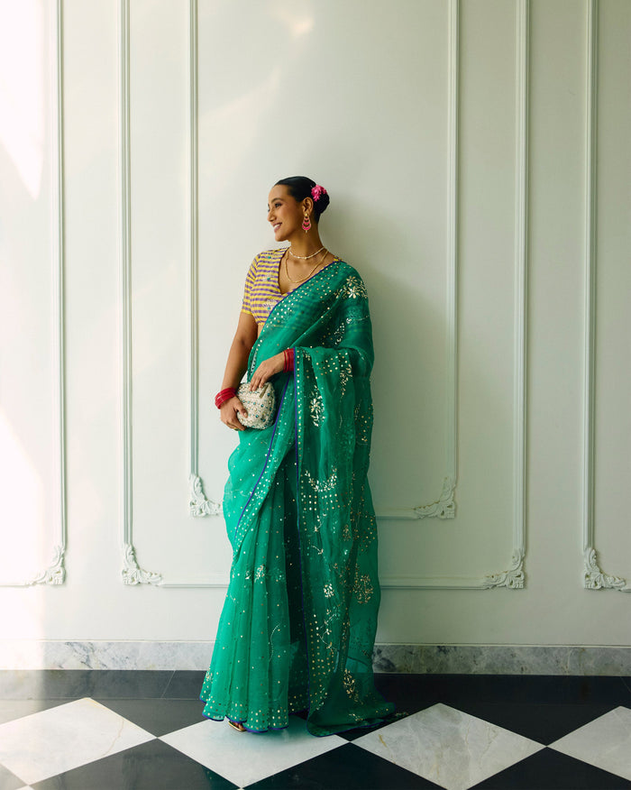Shagun Sari - Embroidered Mukaish Silk Organza