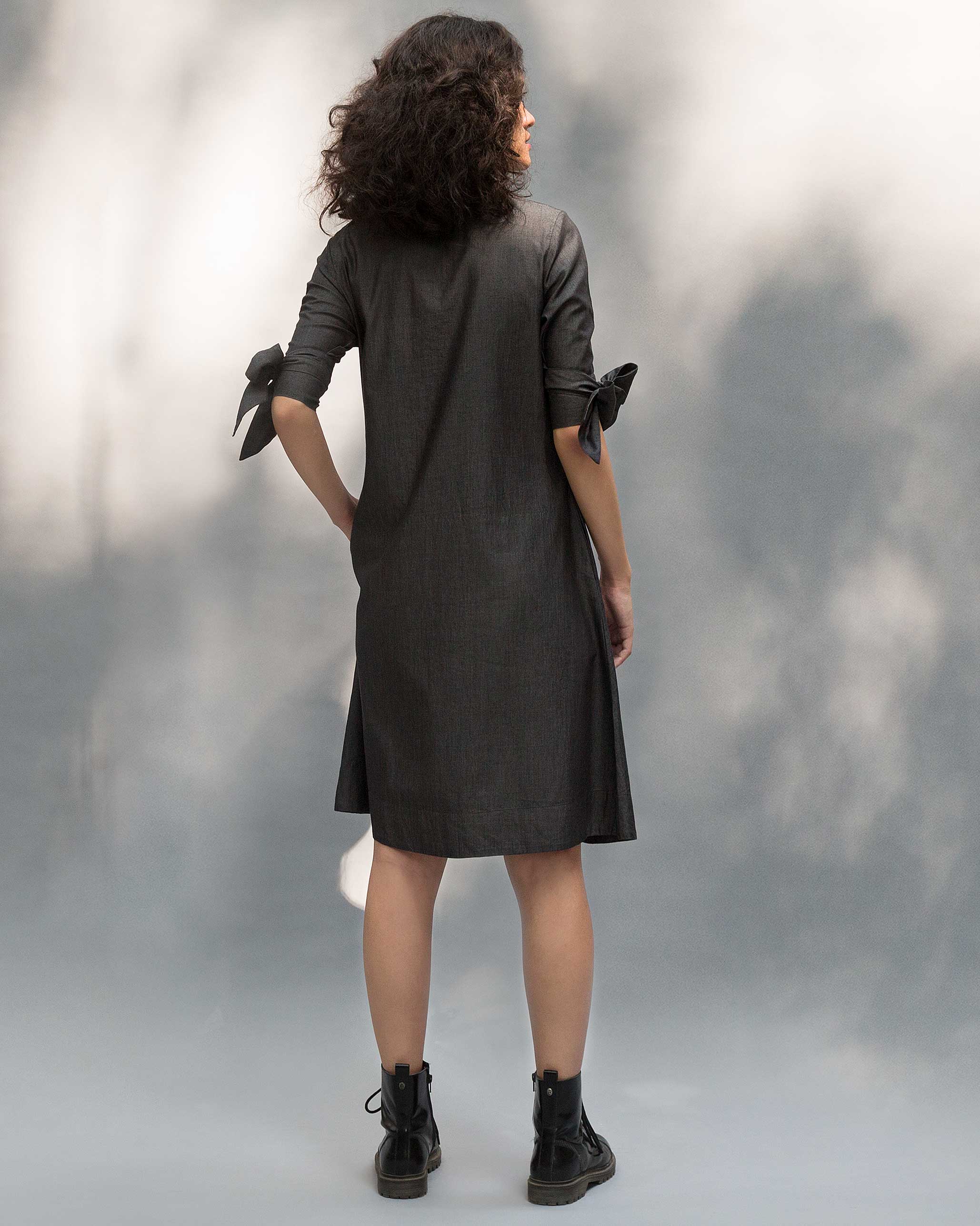 Bow Tie Shift Dress - Charcoal