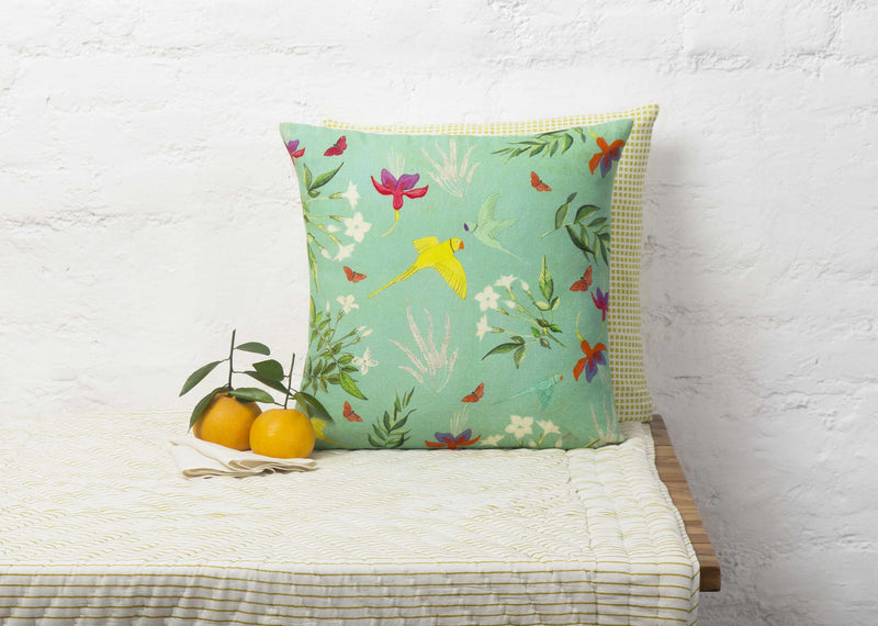 Verandah Botanical Cushion Cover - Aqua