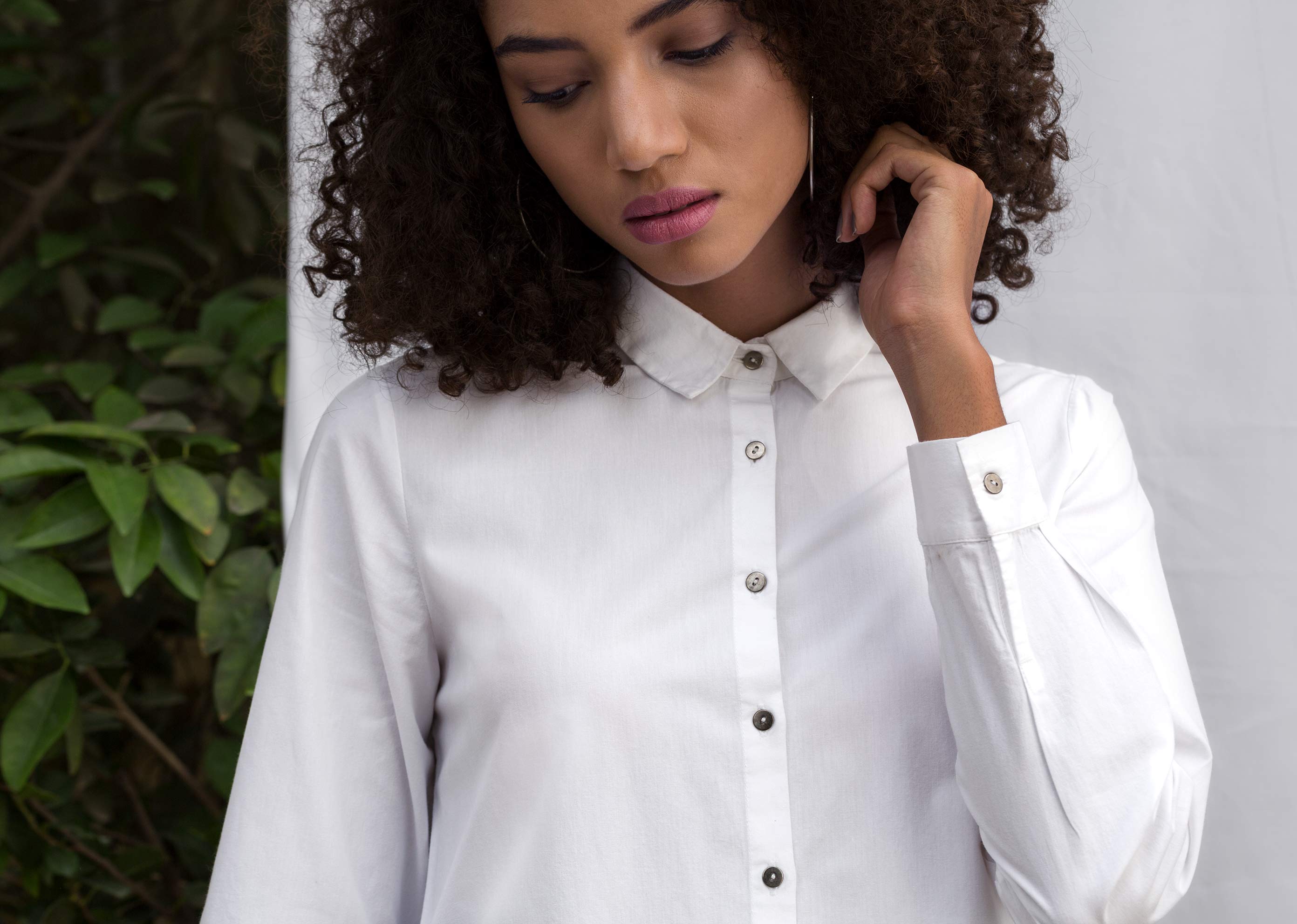 High Low Placket Top - White