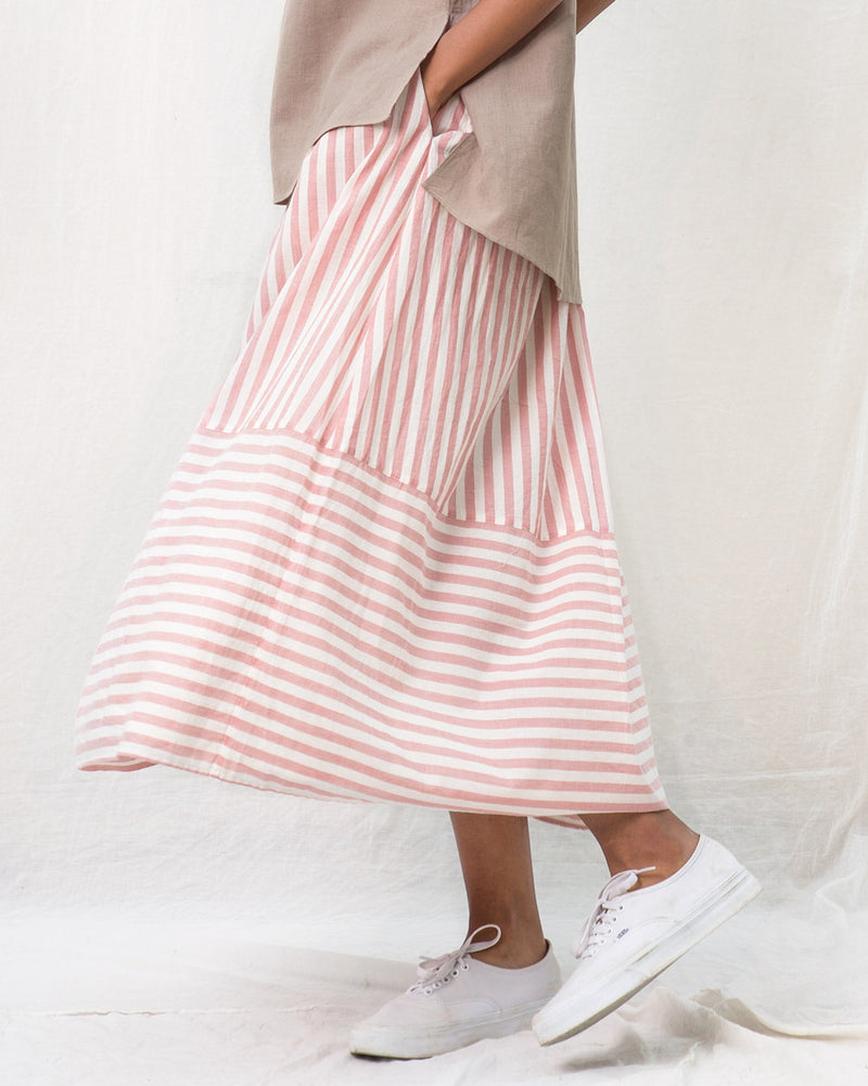 A-line Stripe Skirt - Pink