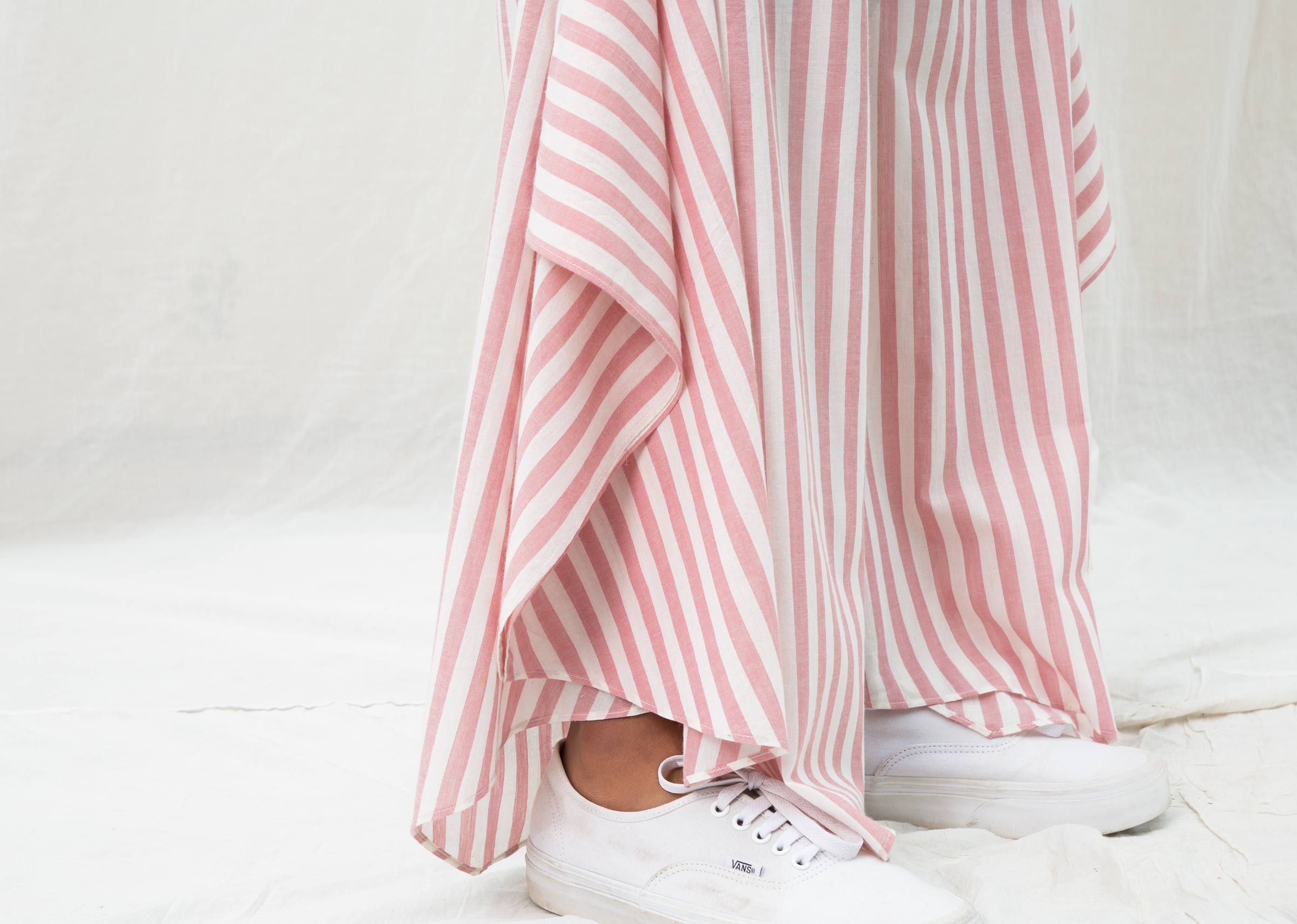 Uneven Hem Stripe Pants - Pink