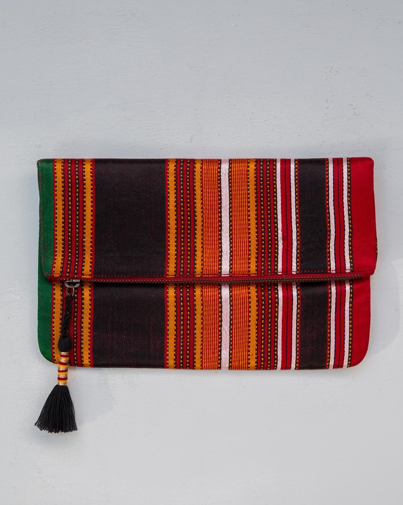 Fold Over Stripe Clutch - Red & Brown