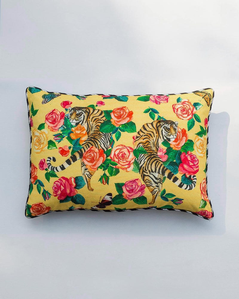 Tiger Rose Cushion Cover - Yellow