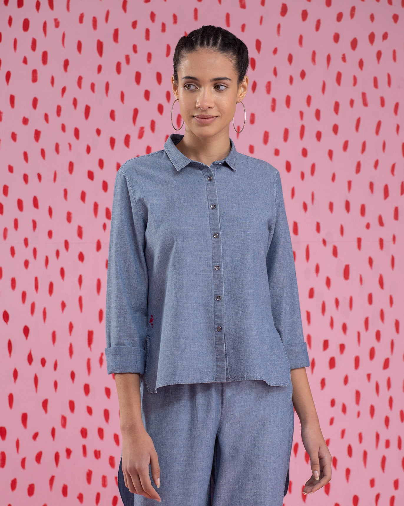High Low Placket Top - Blue