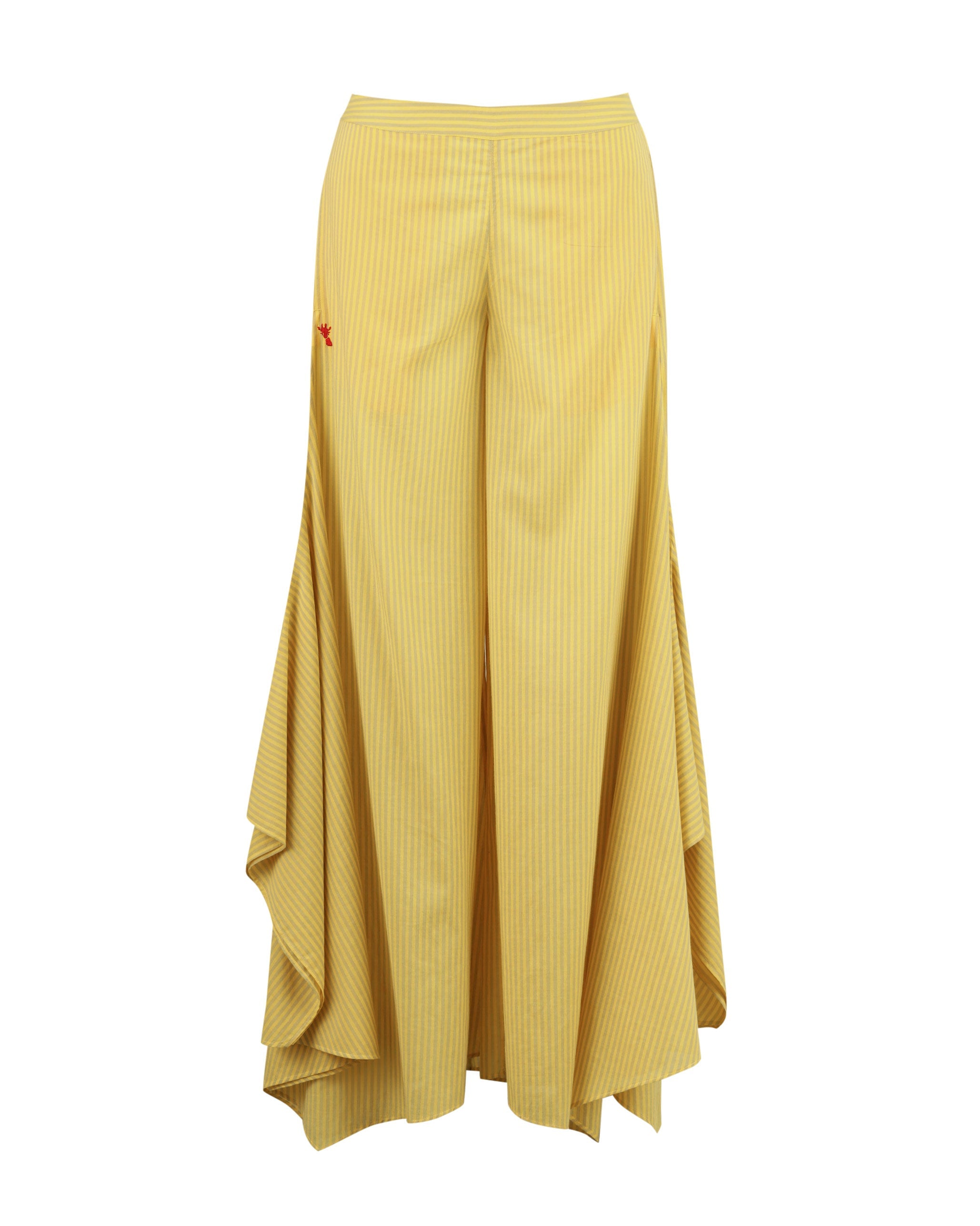 Uneven Hem Stripe Pants - Yellow & Grey