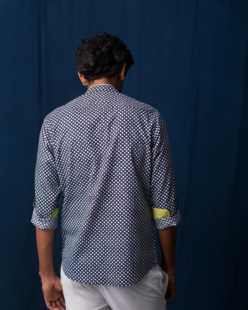 Piped Shirt - Grey & Blue