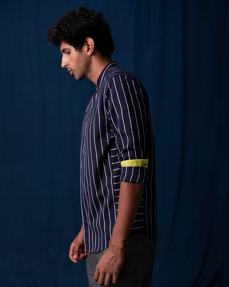 Side Panel Stripe Shirt - Navy & Grey