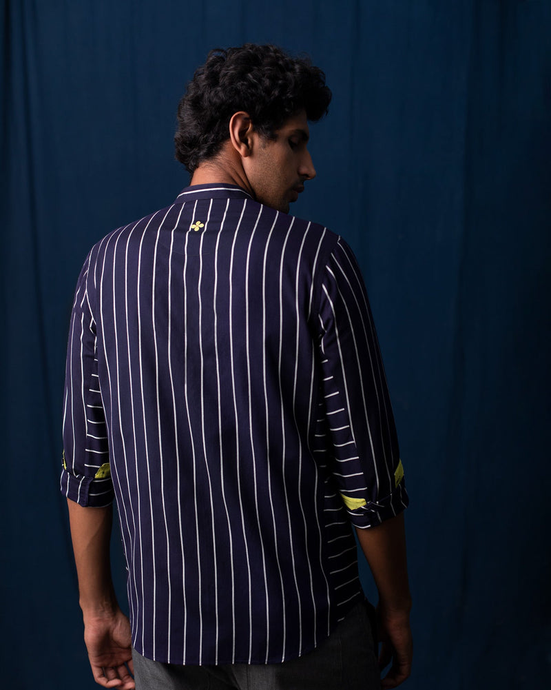 Side Panel Stripe Shirt - Navy & Grey