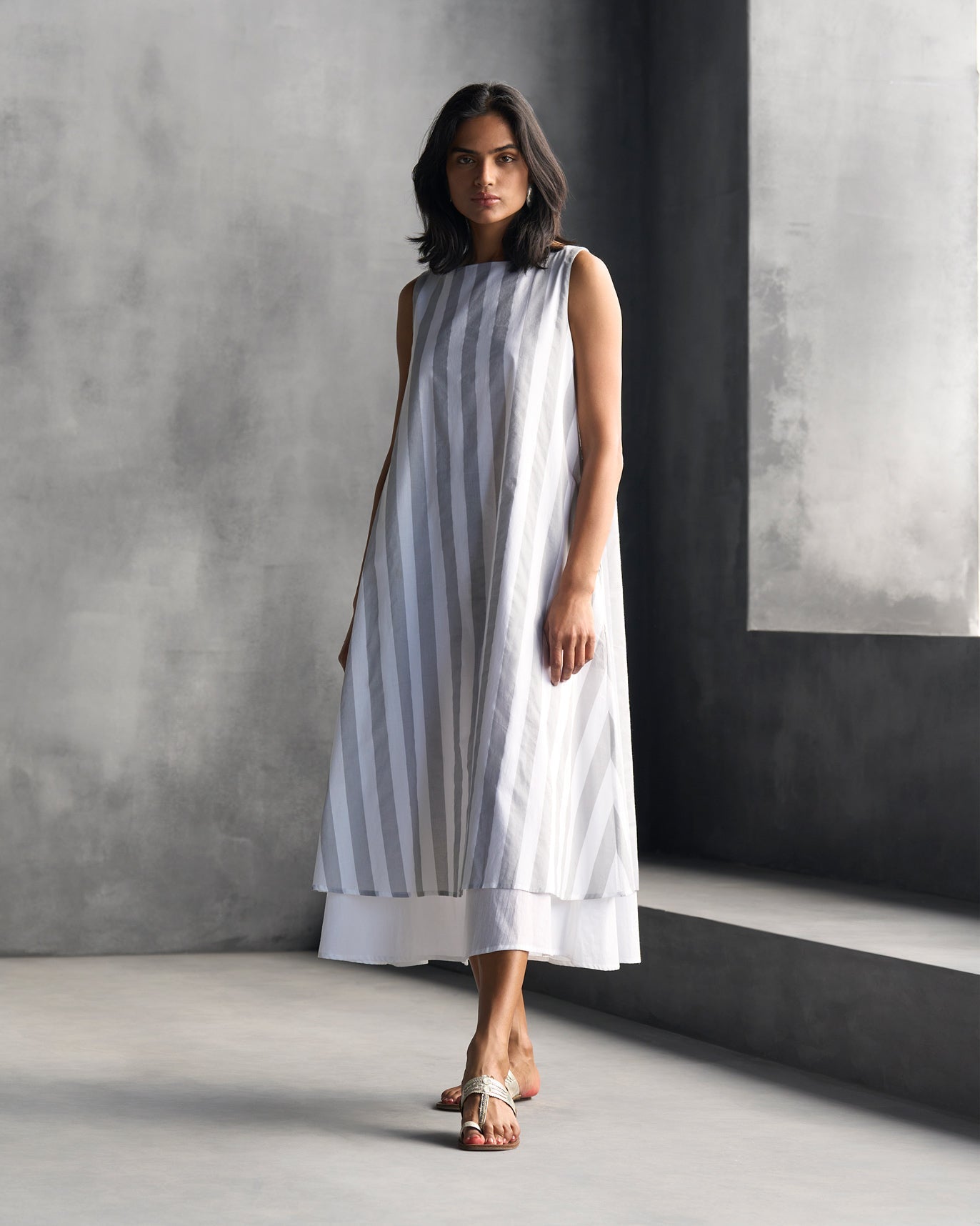 Double Layer Dress - White & Grey