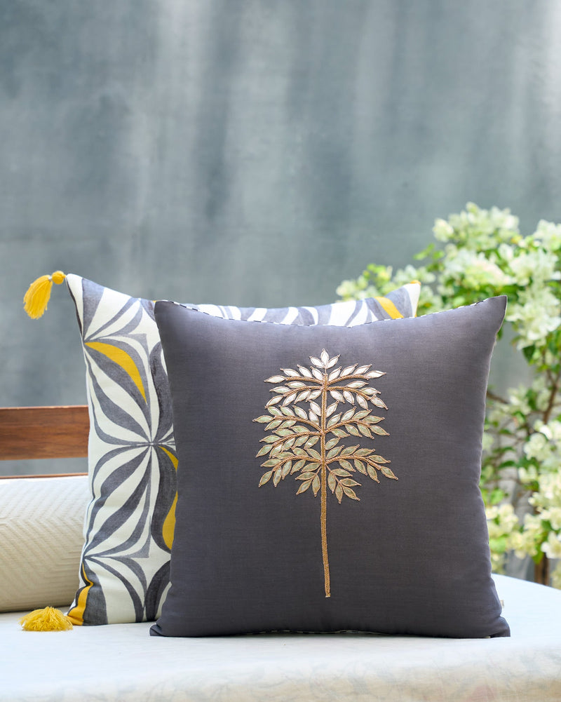 Gota Palm Cushion Cover - Charcoal