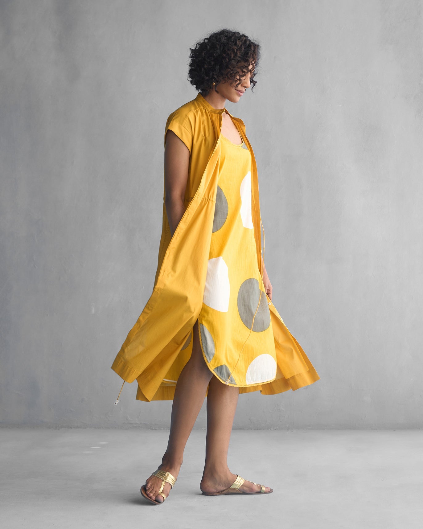 Yoma Drawstring Dress with Slip - Ochre