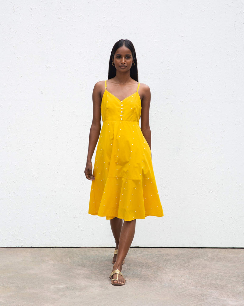 Strappy Flare Dress - Yellow & Ivory