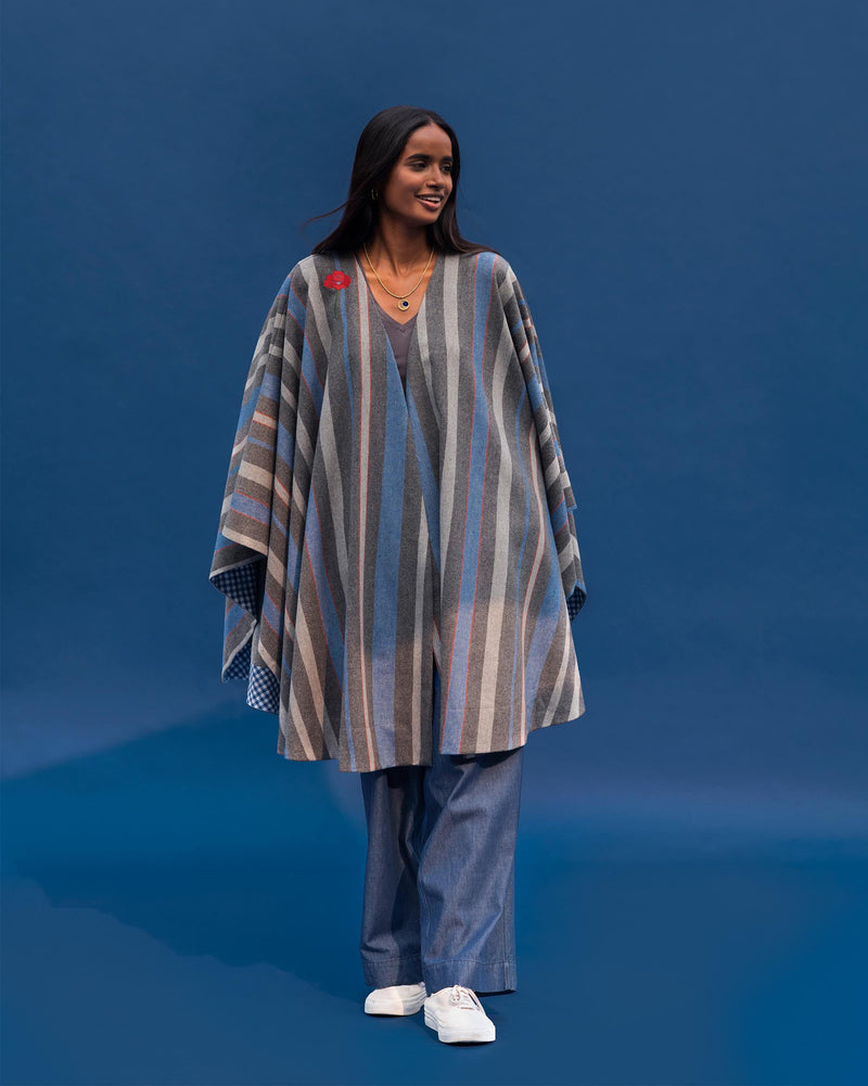 Woolen Cape - Grey and Blue