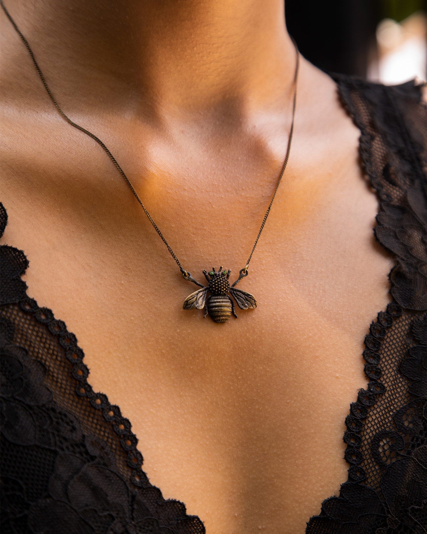 Bee Necklace With Chain - Antique Brass