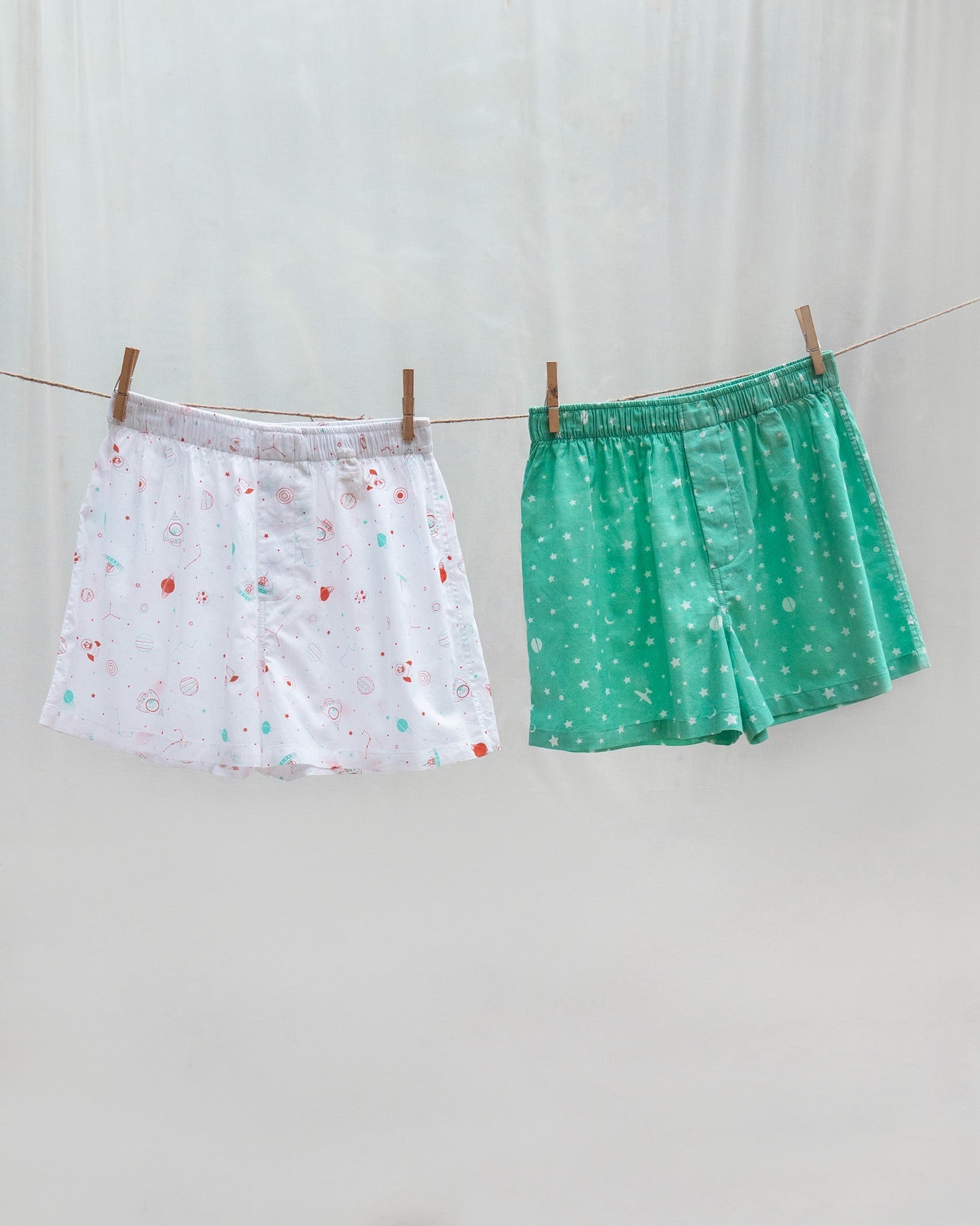 All The Stars Boxers (Set of 2) - White & Turquoise