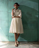 Front Open Pleated Dress with Slip - Ivory & Gold