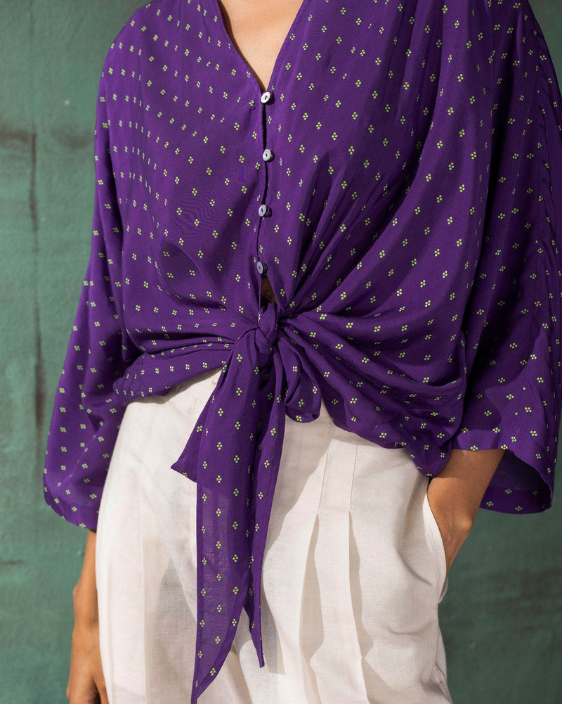 Front Knot Top - Purple & Green