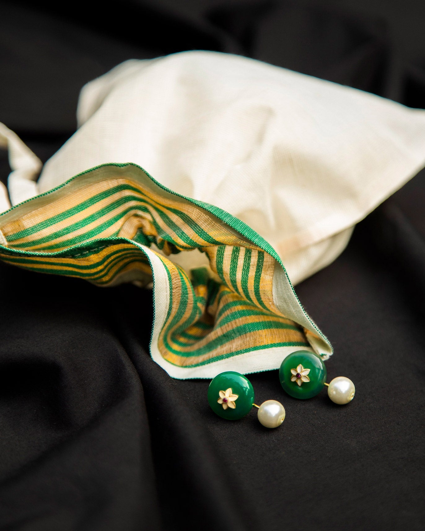 Enchanted Onyx Earrings - Green & White