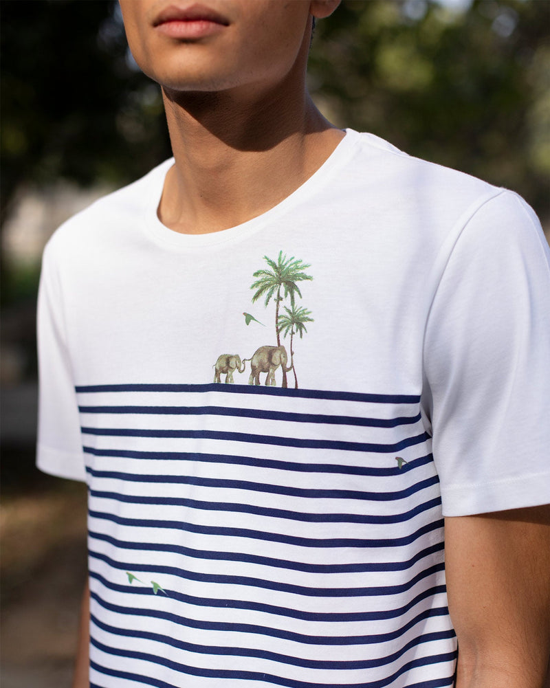 Marshy Land T-Shirt - White & Navy