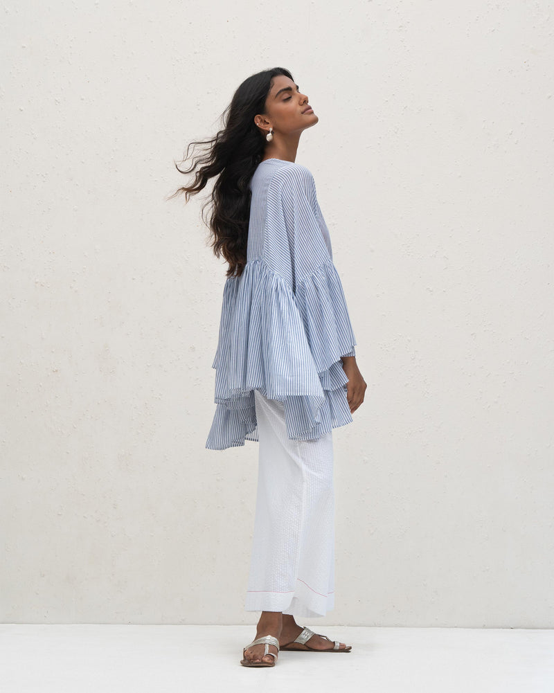 Frill Top - Blue & White