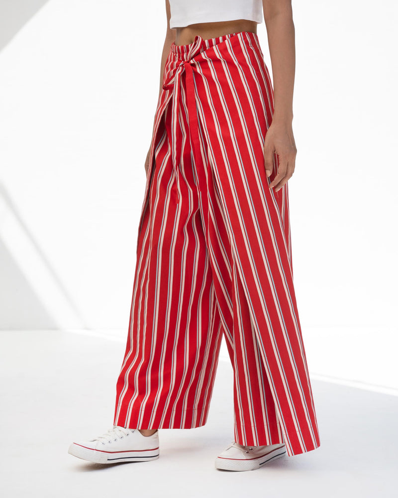 Knotted Overlap Pants - Red