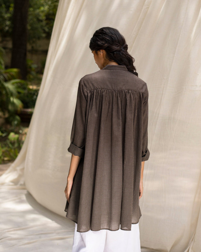 Back Gathered Top - Brown