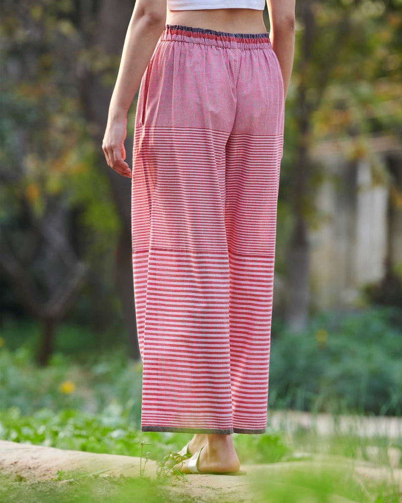 Wide Paper Bag Trousers - Red & Ivory