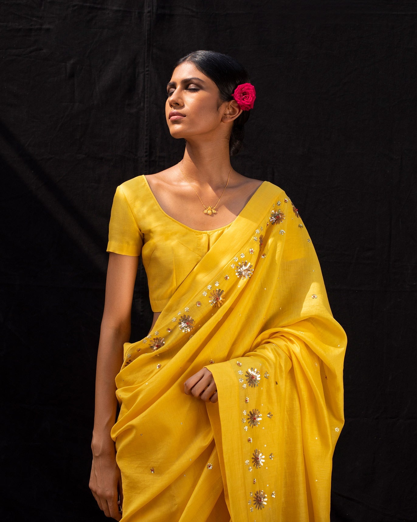 Galaxy Sari - Yellow & Gold