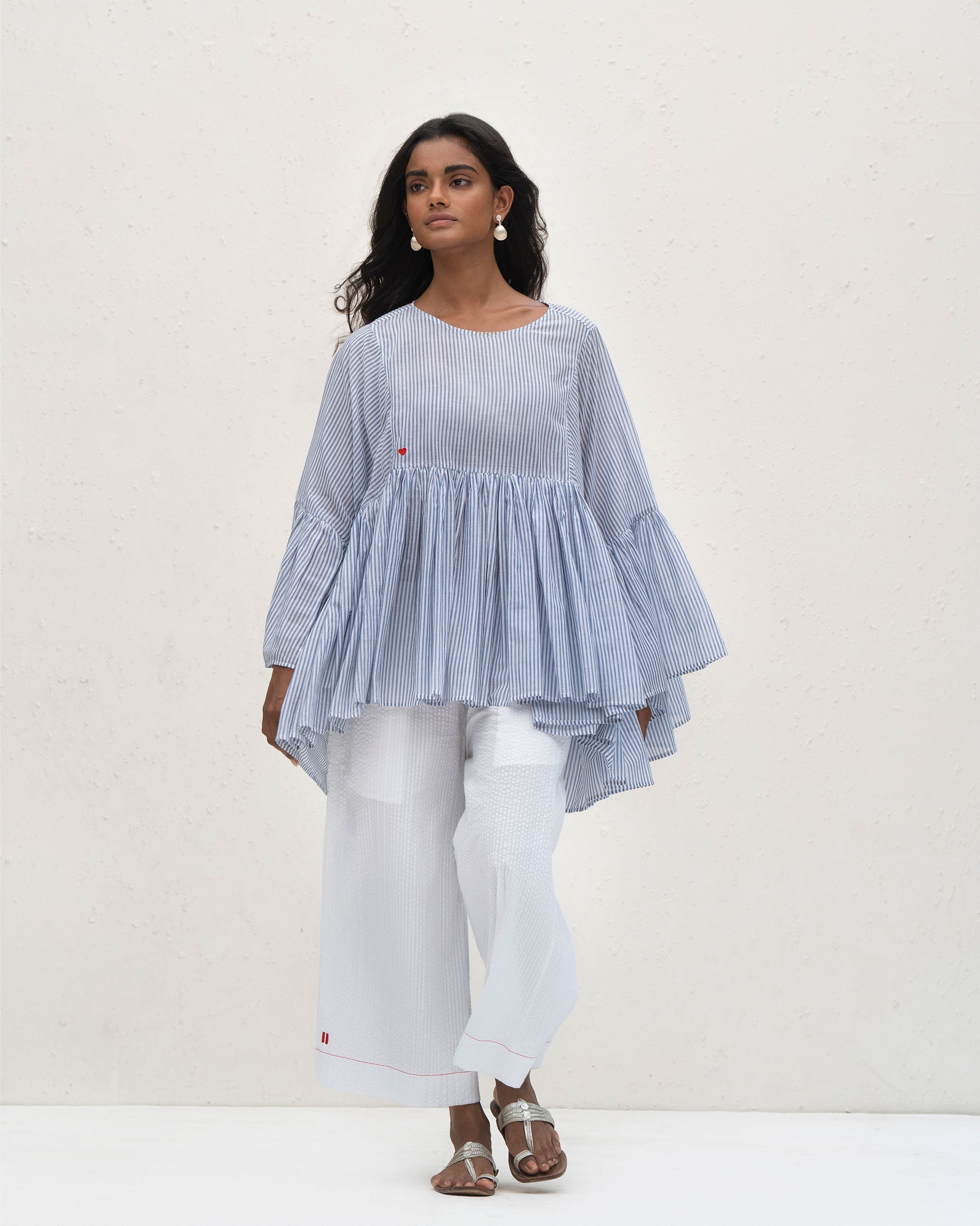 Frill Top - Blue & White