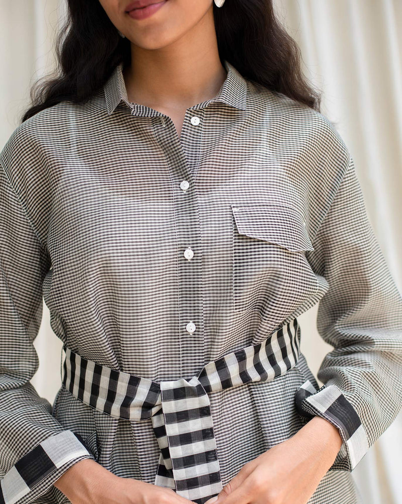 Belted Shirt with Slip - Black & White