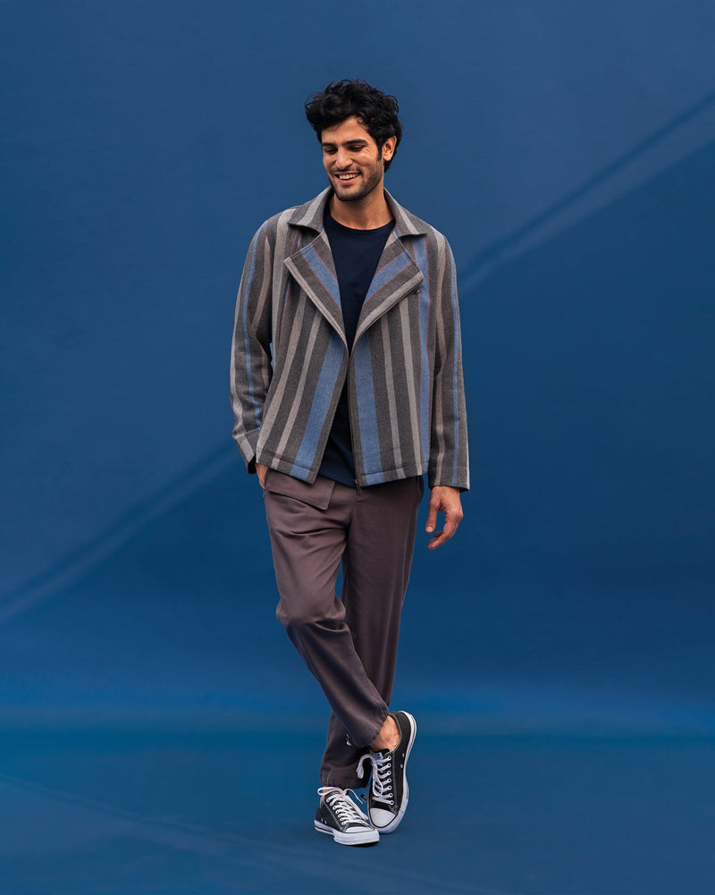 Woolen Knotch collar jacket - Grey & Blue