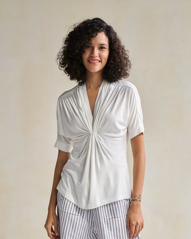 Gathered Jersey Top - Ivory