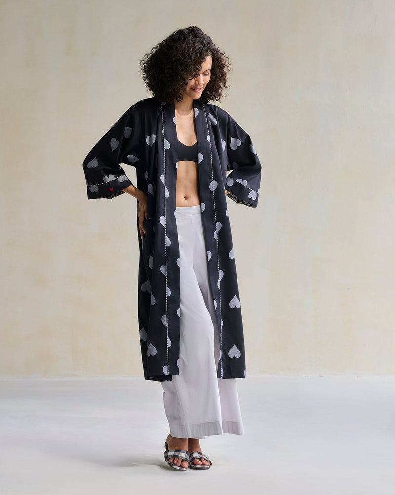 Longline Kimono - Black & Grey