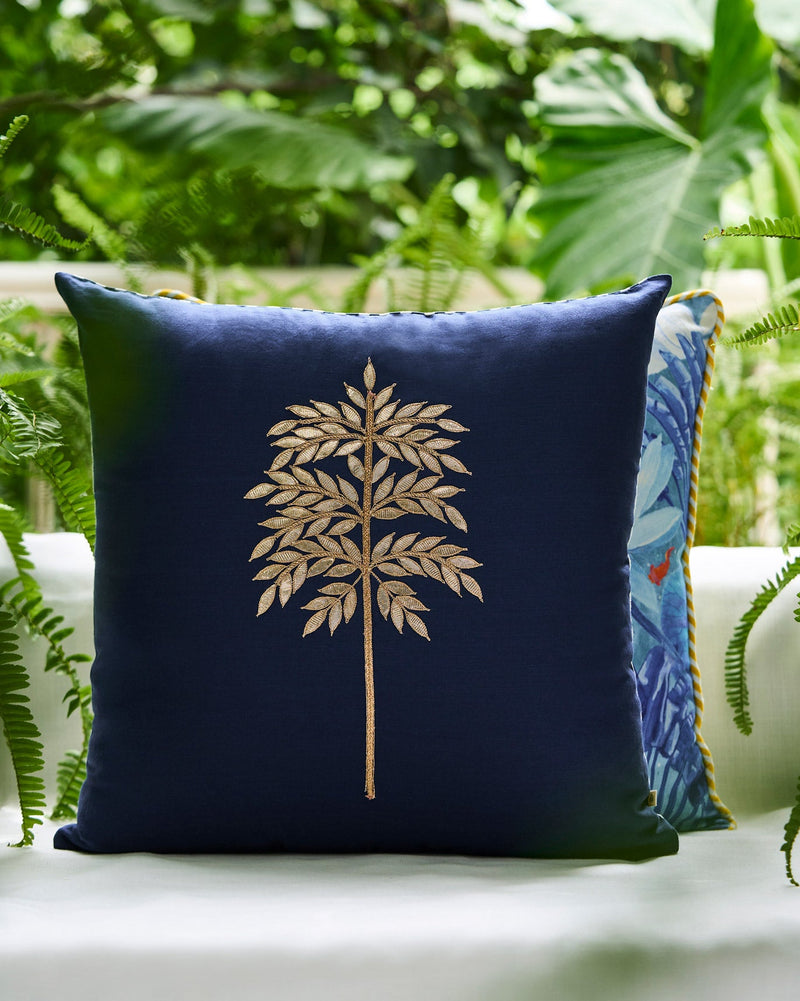 Golden Palm Cushion Cover - Indigo