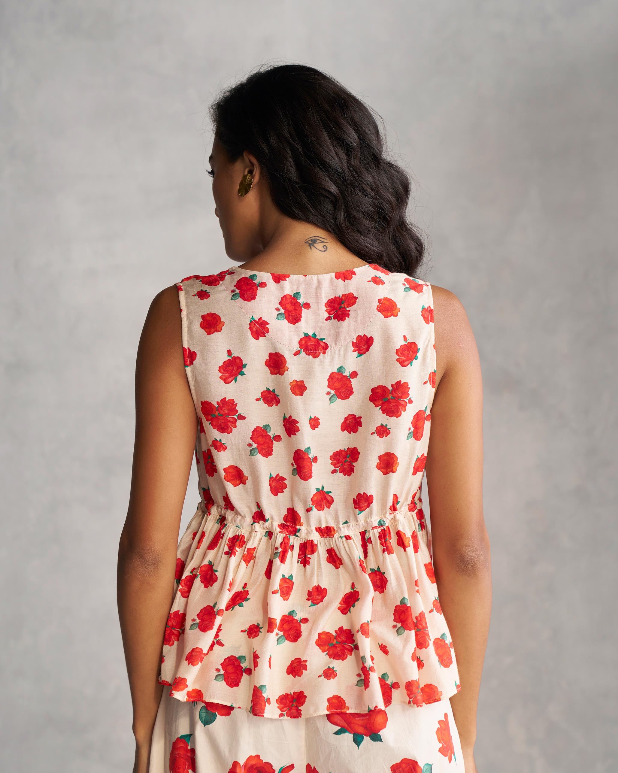 Floret Top - Ivory & Red
